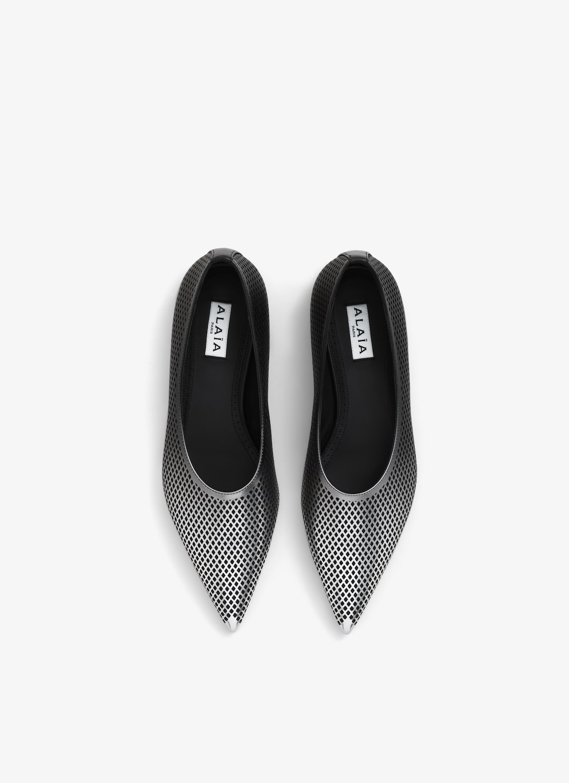 MESH FLATS IN DéGRADé MESH CALFSKIN ALAÏA BLACK/SILVER MESH FLATS IN DÉGRADÉ MESH CALFSKIN
